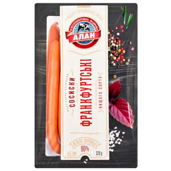 Сосиски Алан Франкфуртські варені вищий сорт 320г - купити, ціни на КОСМОС - фото 1