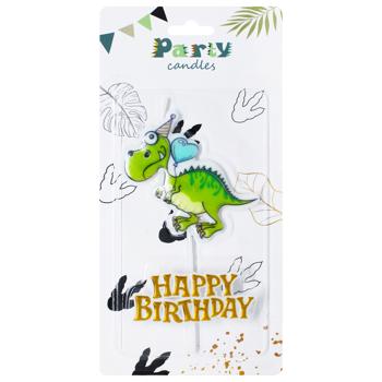 Свеча Party Candles Happy Birthday и динозавр для торта - купить, цены на КОСМОС - фото 1