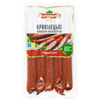 Ковбаски Самобранка Краківецькі напівкопчені вищий сорт 220г - купити, ціни на Чудо Маркет - фото 1