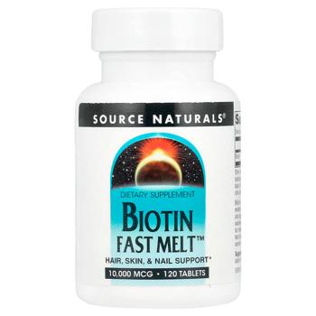 Биотин, Biotin Fast Melt, Source Naturals, 10 000 мкг, 120 таблеток - купити, ціни на Біотус - фото 1