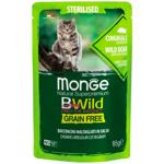 Корм влажный Monge Bwild Grain Free с диким кабаном и овощами для стерилизованных кошек 85г