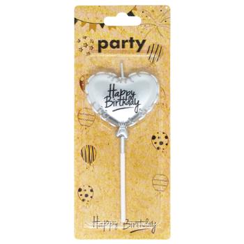 Свеча Party Candles Happy Birthday Сердце для торта золото-серебро - купить, цены на КОСМОС - фото 1