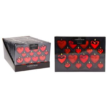 Набір ялинкових прикрас Серця червоні 16шт