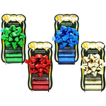 Набір прикрас для подарунку, 2 шт.: бант Делюкс 10см та стрічка - купить, цены на МегаМаркет - фото 1