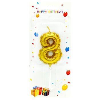 Свеча для торта золото Цифра 8 - купить, цены на Чудо Маркет - фото 1