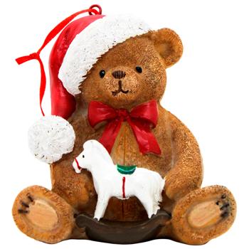 Подвеска декоративная Bona Di Мишка с лошадкой качелями 9,5х6,5х10.5см коричневый с красным