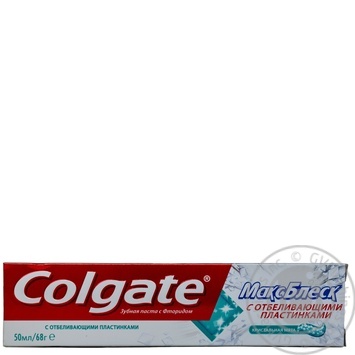 Зубна паста Colgate Макс-блиск Кришталева м'ята з фтором і відбілюючими пластинками проти карієсу 50мл/68г купити, ціни на МегаМаркет - фото 1