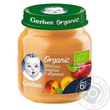 Пюре Gerber Organic яблоко персик и абрикос 125г купить, цены на МегаМаркет - фото 1
