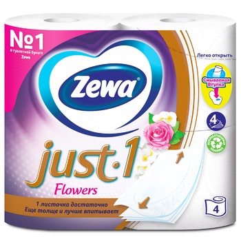 Туалетная бумага Zewa Just 1 Flowers 4-слойная 4шт - купить, цены на Auchan - фото 2