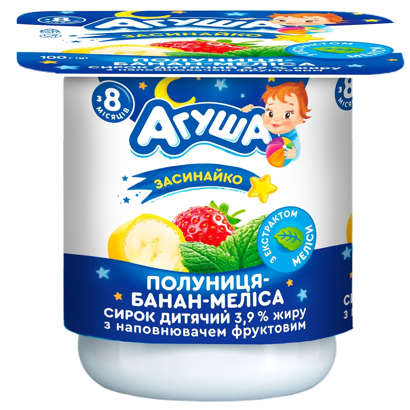 

Творожок Агуша Засыпайка клубника-банан-мелисса 3,9% 100г