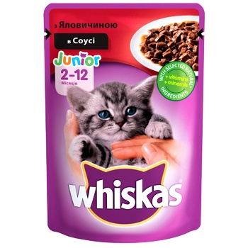 Корм Whiskas для котят с говядиной в соусе 100г - купить, цены на ULTRAMARKET - фото 1