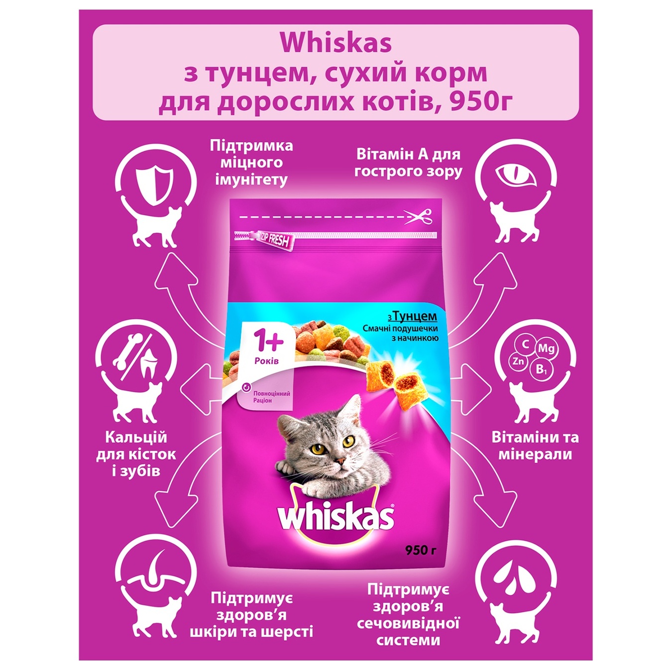 

Корм Whiskas сухой Тунец для котов 950г