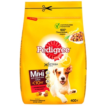 Корм сухой Pedigree для малых собак говядина овощи 400г - купить, цены на Auchan - фото 1