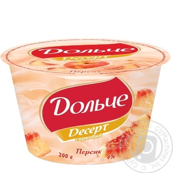 Cottage cheese dessert Dolce peach 4% plastic cup 200g Ukraine