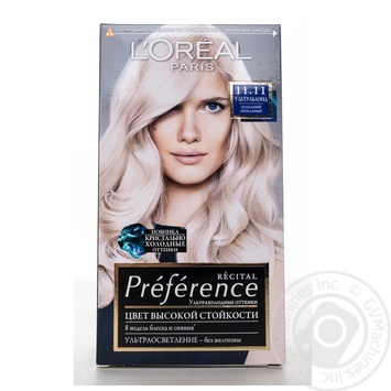 Фарба для волосся L'Oreal Paris Recital Preference 11.11 ультраблонд холодний попелястий купити, ціни на МегаМаркет - фото 1