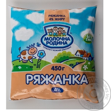 Ряжанка Молочна родина 4% 450г плівка Україна - купити, ціни на - фото 1