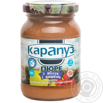 Пюре Карапуз з яблук і вишень з цукром дитяче з 2 місяців 200г купити, ціни на МегаМаркет - фото 1