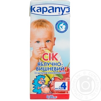 Сок Карапуз яблочно-вишневый с сахаром детский неосветленный стерилизованный с 4 месяцев тетрапакет 200мл Украина купить, цены на МегаМаркет - фото 1