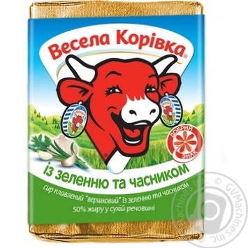 Сыр плавленый Веселая Коровка с зеленью и чесноком сливочный 50% 90г купить, цены на МегаМаркет - фото 1