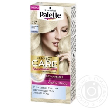 Крем-фарба Palette Perfect Care Розкішний догляд Освітлювач без аміаку 217 Сріблястий блонд купити, ціни на МегаМаркет - фото 1