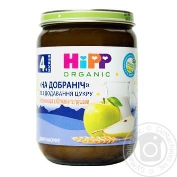 Каша Hipp на добраніч молочна з яблуками та грушами 190г купити, ціни на МегаМаркет - фото 1