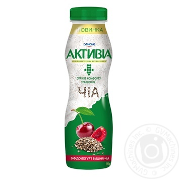 Бифидойогурт Danone Активиа Вишня-Чиа питьевой 1,5% 290г купить, цены на МегаМаркет - фото 1