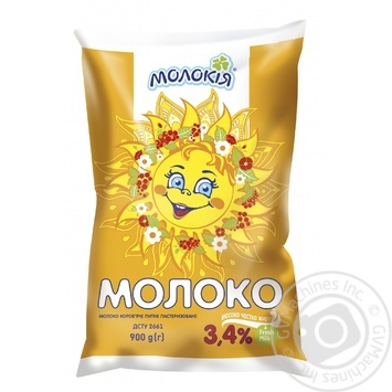 Молоко Молокія Сонечко пастеризоване 3.4% 900г купити, ціни на МегаМаркет - фото 1