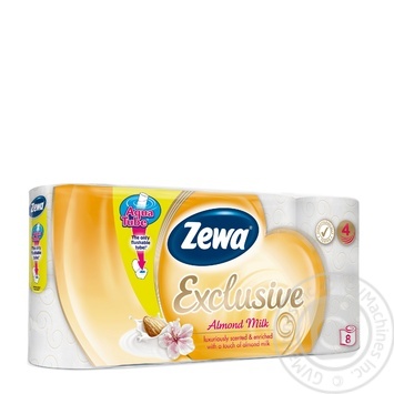 Туалетная бумага Zewa Exclusive Almond Milk белая четырехслойная 8 рулонов купить, цены на МегаМаркет - фото 1