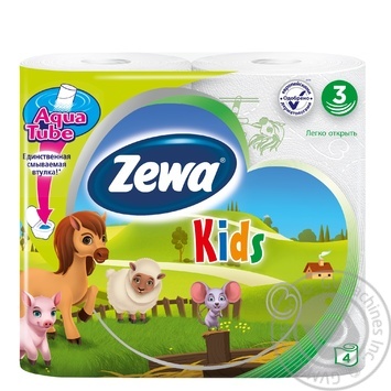 Туалетний папір Zewa Kids білий тришаровий 4 рулони купити, ціни на МегаМаркет - фото 1