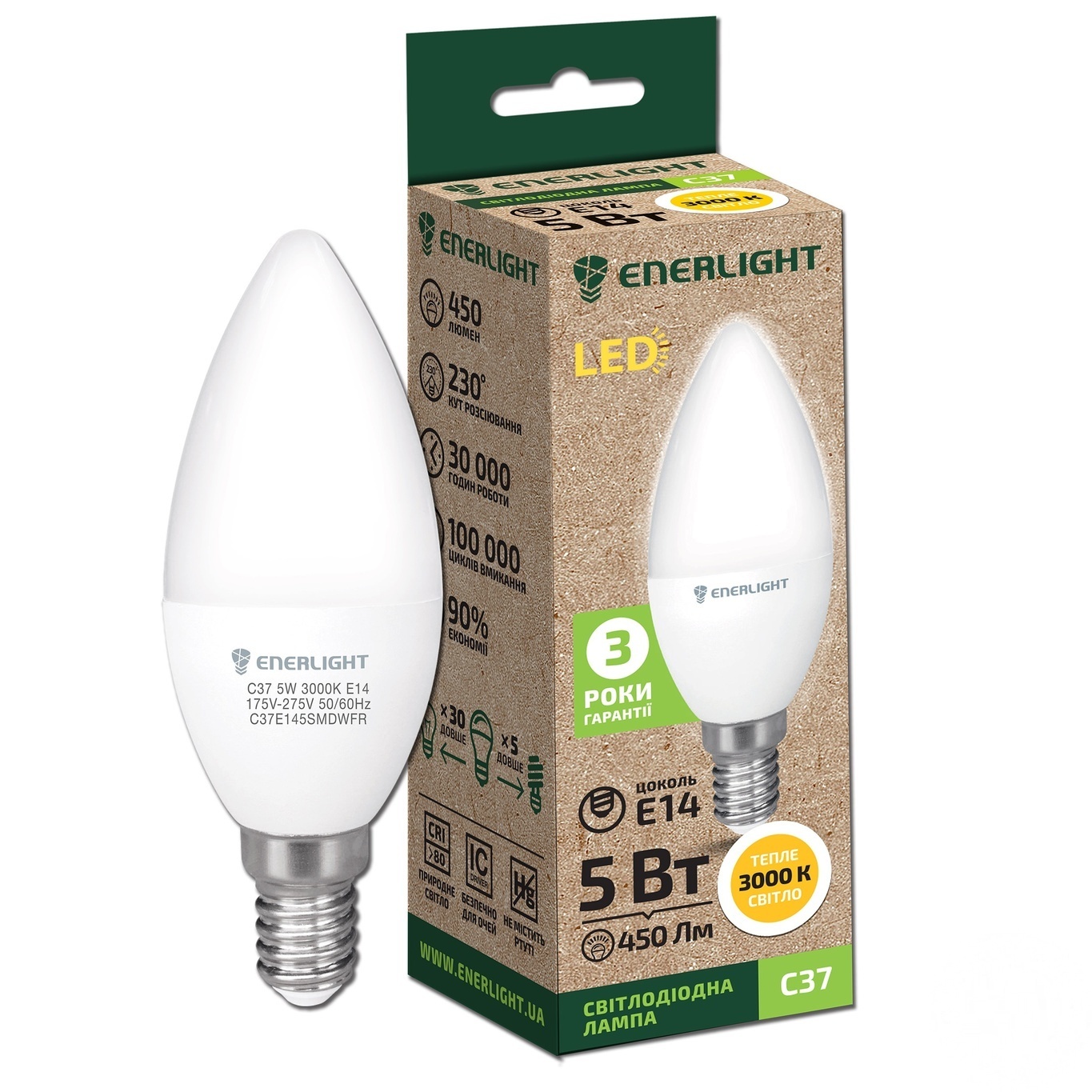 

Лампа светодиодная Enerlight С37 5Вт 3000K E14