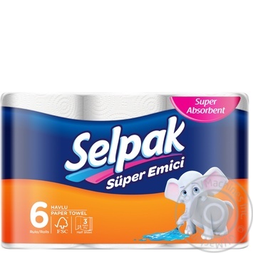 Бумажные полотенца Selpak 3 слоя 90 отрывов 6 рулонов купить, цены на МегаМаркет - фото 1