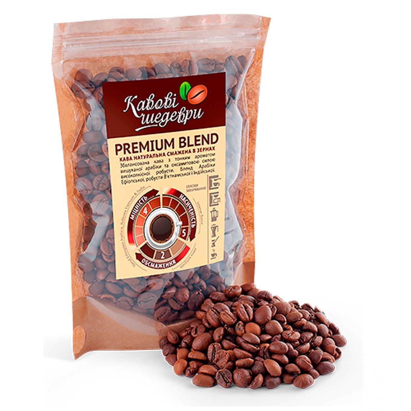 

Кофе Кофейные шедевры Premium Blend жареный в зернах
