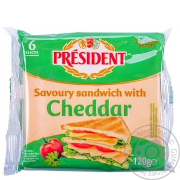 Сир плавлений President Cheddar для тостів 40% 120г купити, ціни на МегаМаркет - фото 1