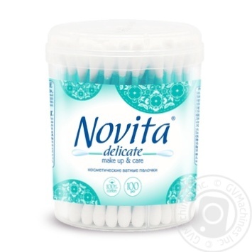 Палочки ватные Novita Delicate в круглой банке 100шт - купить, цены на ULTRAMARKET - фото 1