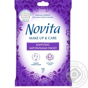 Салфетки влажные Novita Make up Delicate комплекс натуральных масел 15шт купить, цены на МегаМаркет - фото 1