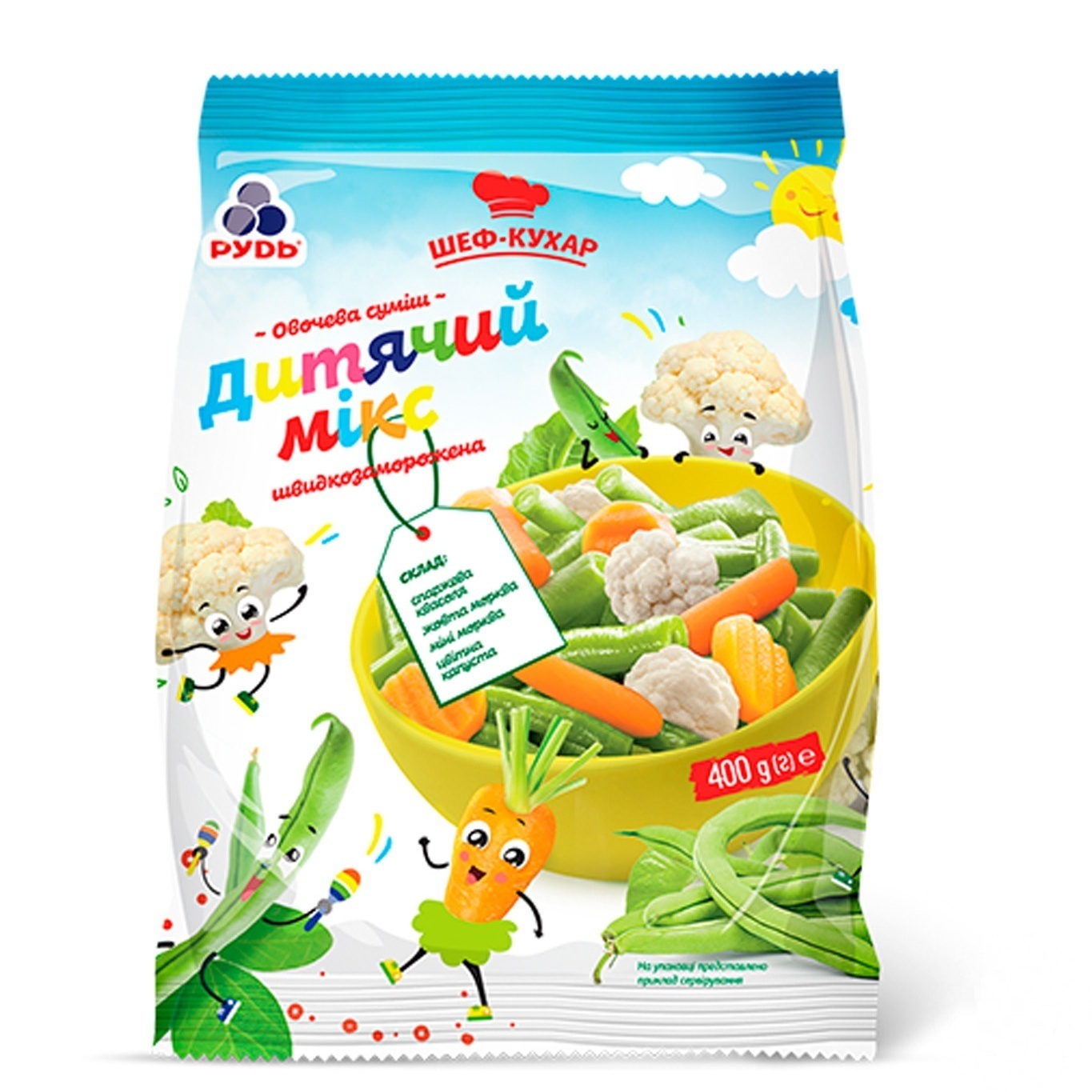 

Смесь овощная Рудь Шеф-повар Детский микс быстрозамороженная 400г