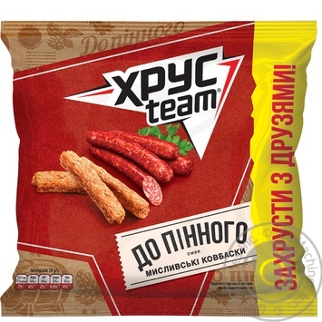 Сухарики ХрусTeam зі смаком мисливські ковбаски 110г купити, ціни на МегаМаркет - фото 3
