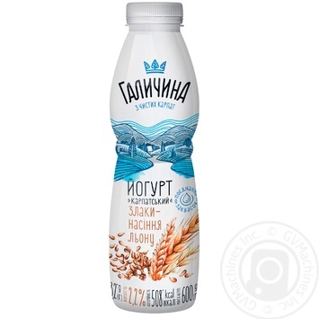 Galychyna Cereals-Flax Seeds Yogurt 2,2% 600g - buy, prices for MegaMarket - photo 1