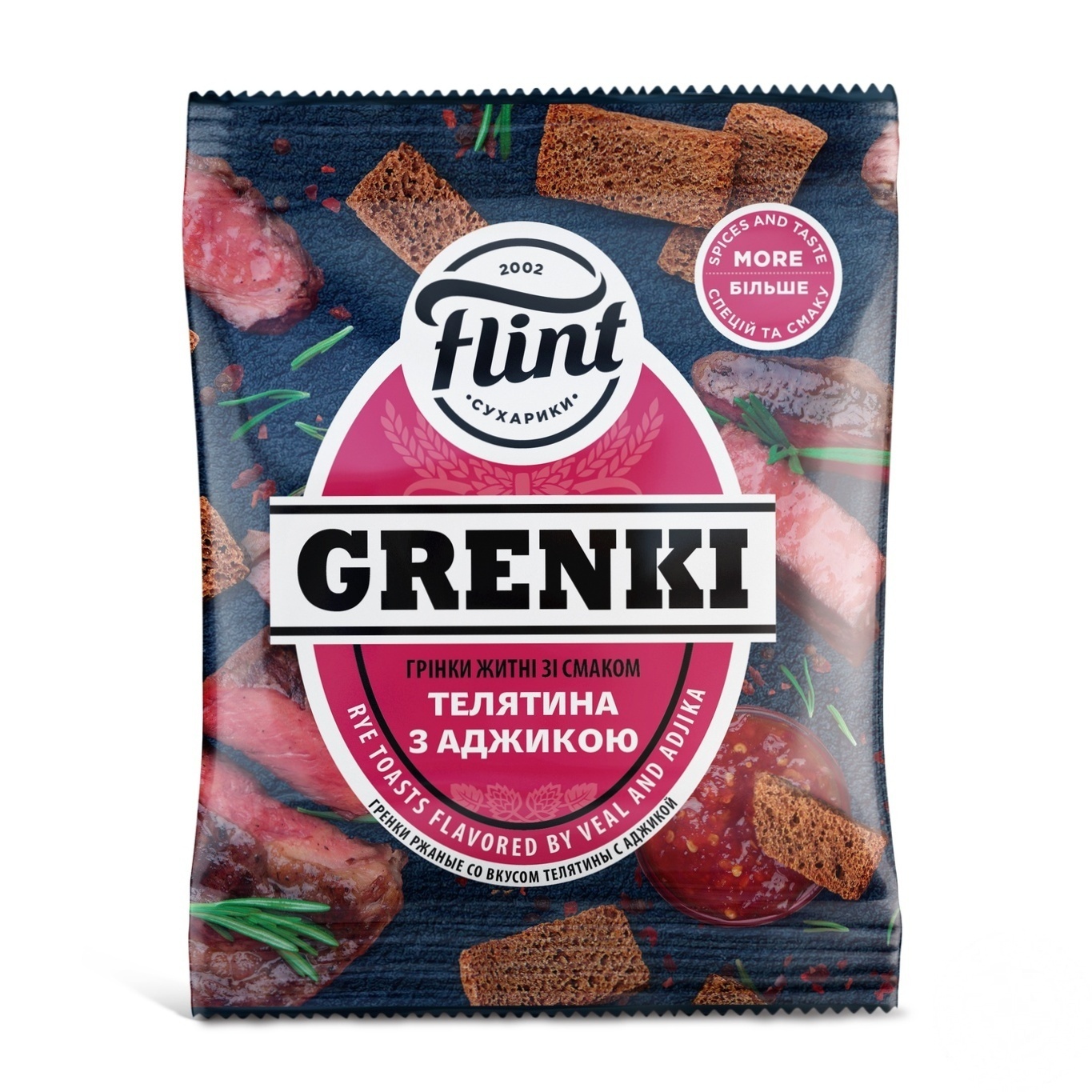 

Гренки Flint ржаные со вкусом телятины с аджикой 70г