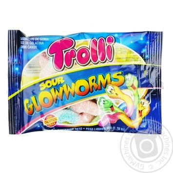 Цукерки Trolli Кислі світлячки фруктові жувальні 50г