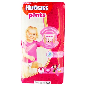 Трусики-подгузники Huggies Pants 5 для девочек 12-17кг  44шт - купить, цены на Auchan - фото 2