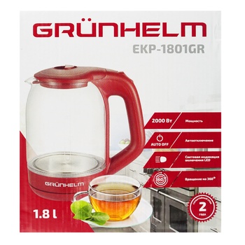 Grunhelm EKP-1801GR Red Electric Kettle 1.8l - buy, prices for Auchan - photo 1