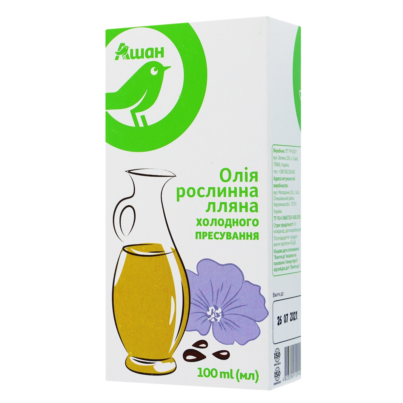 

Масло Ашан растительное льняное 100мл