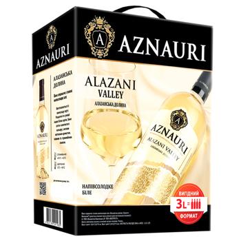 Вино Aznauri Алазанська Долина біле напівсолодке 9-13% 3л - купити, ціни на ULTRAMARKET - фото 2