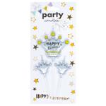 Набор свечей Party Candles Короны для торта 3шт золото-серебро-бронза