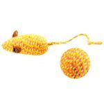 Duvo+ Mouse and Ball with Bell Made of Cotton Rope Toy for Cats 17.5x3.5x4.5cm