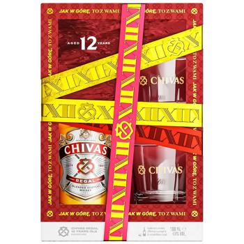 Виски Chivas Regal 12 лет 40% 0,7л + 2 стакана - купить, цены на AlcoHub - фото 1