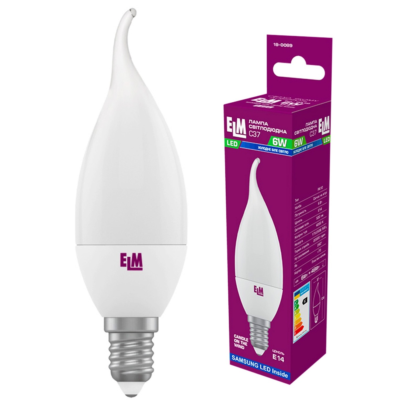 

Лампа ELM Led свеча на ветру 6W PA10 E14 4000 18-0089