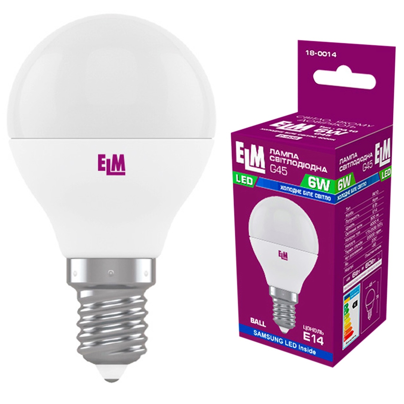 

Лампа ELM Led сфера 6W PA10 E14 4000 D45 18-0014