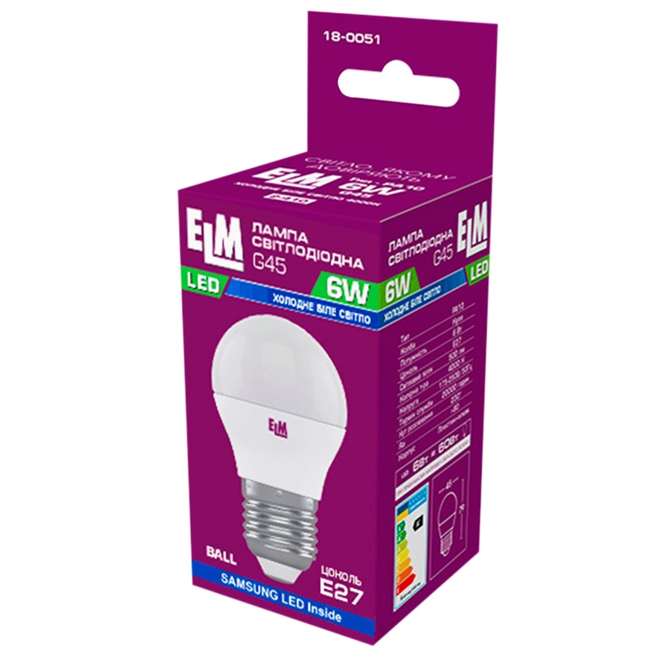 

Лампа ELM Led сфера 6W PA10 E27 4000 D45 18-0051